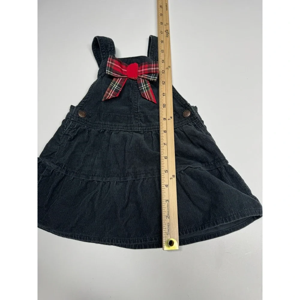 Vtg OshKosh BGosh Corduroy Jumper Dress Black‎ Plaid Bow Size 18 Months